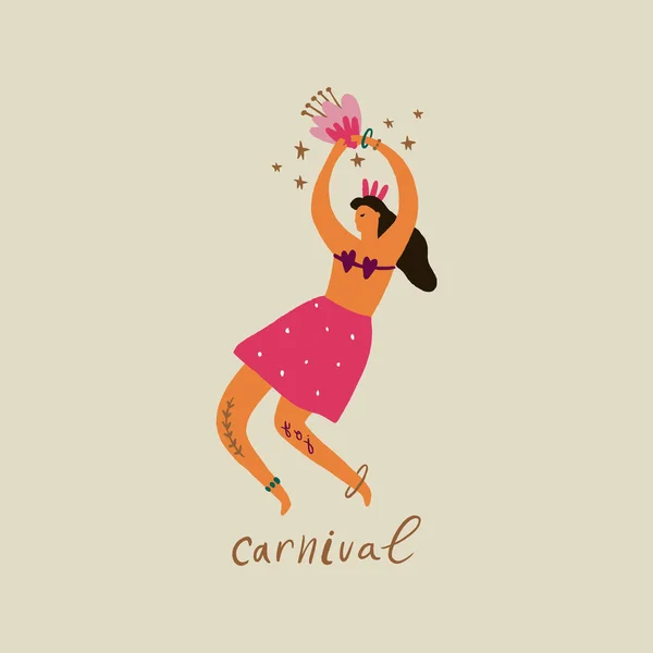 Ilustração vetorial de uma menina dançarina do Carnaval do Brasil colorida — Vetor de Stock