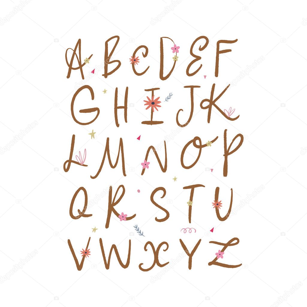 Hand drawn floral alphabet letters, vector clip art. Good for wedding labels and other decor. Monogram Abc
