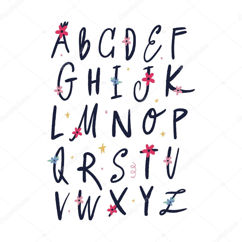 Hand drawn floral alphabet letters, vector clip art. Good for wedding labels and other decor. Monogram Abc