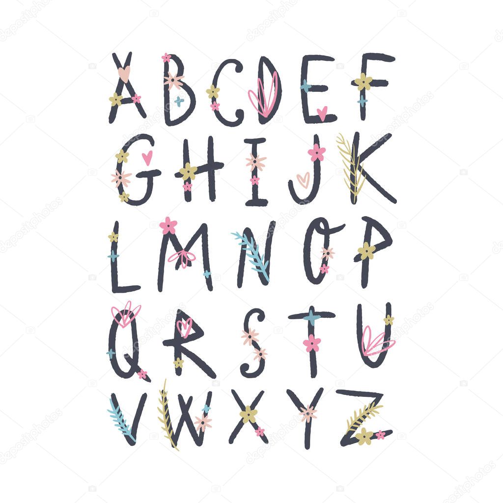 Hand drawn floral alphabet letters, vector clip art. Good for wedding labels and other decor. Monogram Abc