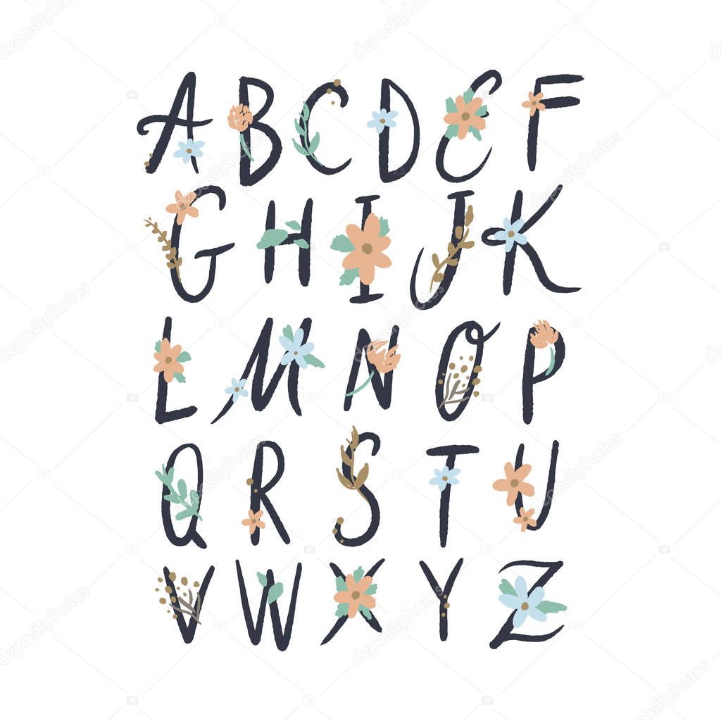 Hand drawn floral alphabet letters, vector clip art. Good for wedding labels and other decor. Monogram Abc