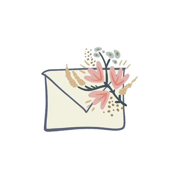 Envelop brief met florale elementen symbolen, lente of zomer wenskaart — Stockvector