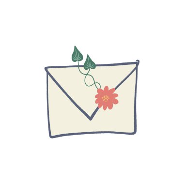 Çiçek elementleri sembolleri, ilkbahar veya yaz tebrik kartı ile zarf mektubu