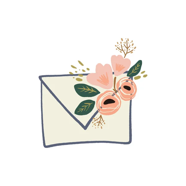 Envelope letter with floral elements symbols, spring or summer greeting card — Stock Vector