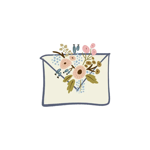 Envelop brief met florale elementen symbolen, lente of zomer wenskaart — Stockvector