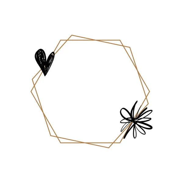 Квіткова рамка з золотими лініями та чорнилом квітковий кліпарт Вектор EPS — стоковий вектор