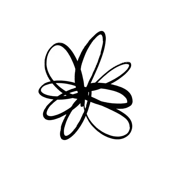 手绘简单的笔墨花 现代设计格格风格元素 白色背景上的黑色矢量符号 — 图库矢量图片