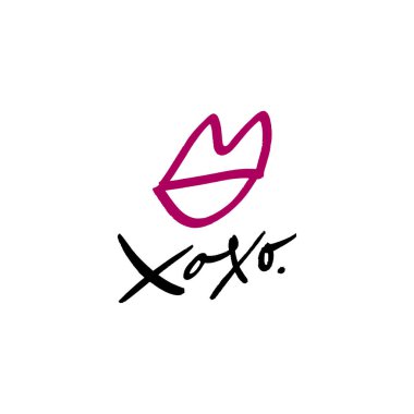 El çizilmiş çizgi kroki ruj öpücük sembolü, sarılmalar ve öpücükler metin. Vektör, küçük resim, yalıtılmış ayrıntılar. Kullanılabilir Eps