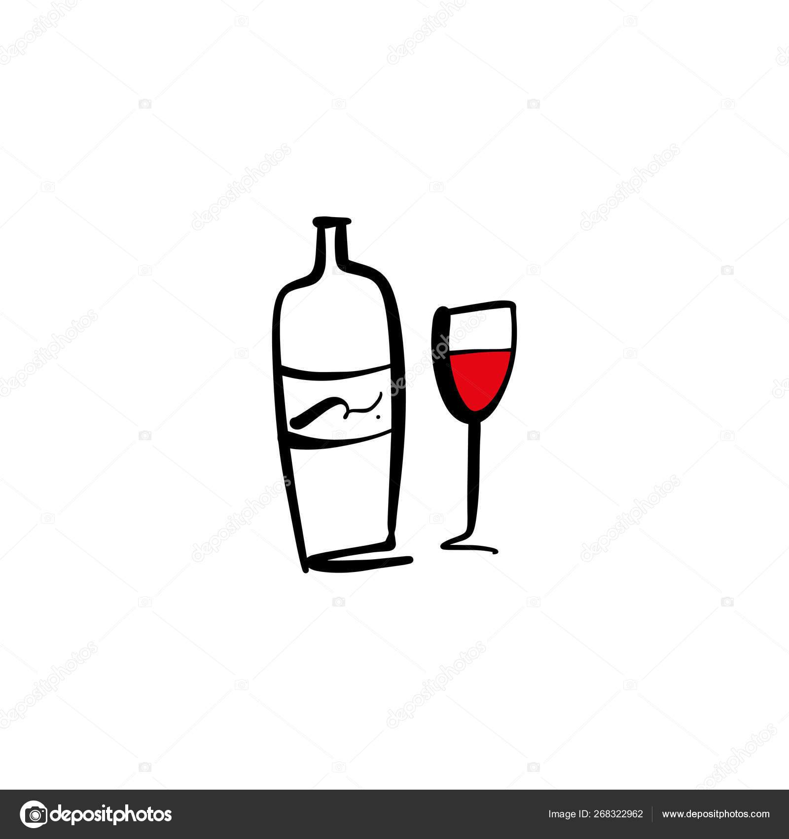 Une Ligne Moderne Icone Verre Et Bouteille De Vin Ensemble Dessin A La Main Vecteur De Croquis Image Vectorielle Par Knstart C Illustration 268322962