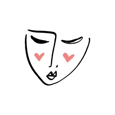 Basit modern trendy çizgi kroki sanat yüzü. Giysi, tekstil ve diğer için portre baskı. Vektör çizimi