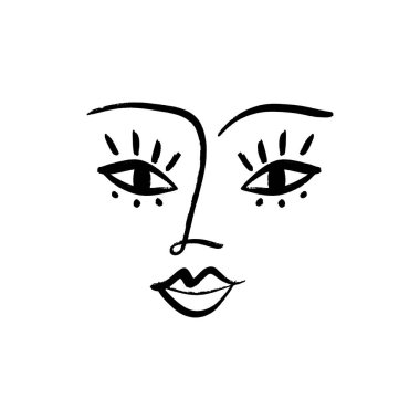 Modern soyut grafik öğesi, şık el çizilmiş siyah ve beyaz trendy çizgi portre sanatı. Giysi, tekstil ve diğer için monokrom baskı. Vektör