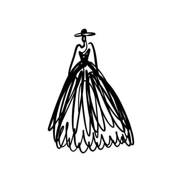 Modelo de moda pista silueta dibujado a mano boceto, mujer estilizada aislada sobre fondo blanco. Ilustración vectorial — Vector de stock
