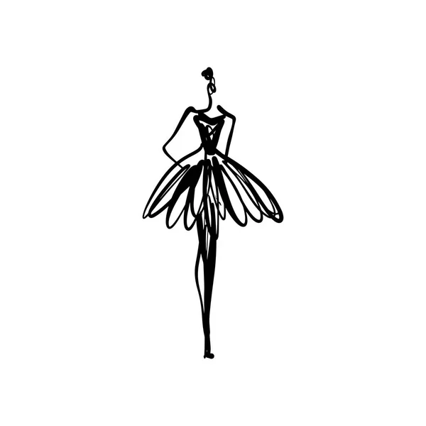 Moda model pasa startowego sylwetka narysowany szkic, stylizowana kobieta na białym tle. Ilustracja wektorowa — Wektor stockowy