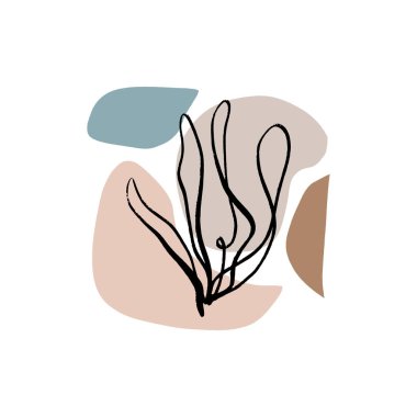 Modern soyut çiçek sanat ve şekiller vektör arka plan veya düzen. Pastel İskandinav renkleri palet