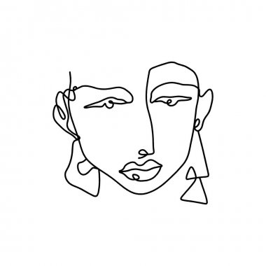 Modern soyut grafik öğesi, şık el çizilmiş siyah ve beyaz trendy çizgi portre sanatı. Giysi, tekstil ve diğer için monokrom baskı. Vektör