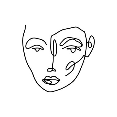 Modern soyut grafik öğesi, şık el çizilmiş siyah ve beyaz trendy çizgi portre sanatı. Giysi, tekstil ve diğer için monokrom baskı. Vektör