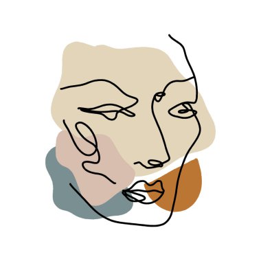 Modern soyut grafik öğesi, şık el çizilmiş trendy çizgi portre sanatı. Giysi, tekstil ve diğer için monokrom baskı. Vektör