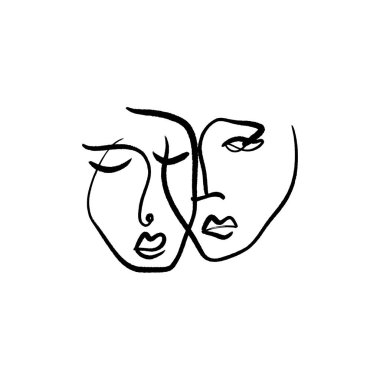 Basit el siyah ve beyaz trendy çizgi çizim yüz çizilmiş. Soyutlama. Giysi, tekstil ve diğer için monokrom baskı. Vektör