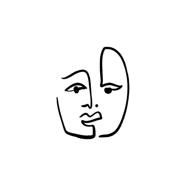 Proste rysowane ręcznie czarno-biały modny rysunek linii twarzy. Abstrakcji. Druk monochromatyczny na ubrania, tekstylia i inne. Wektor — Wektor stockowy