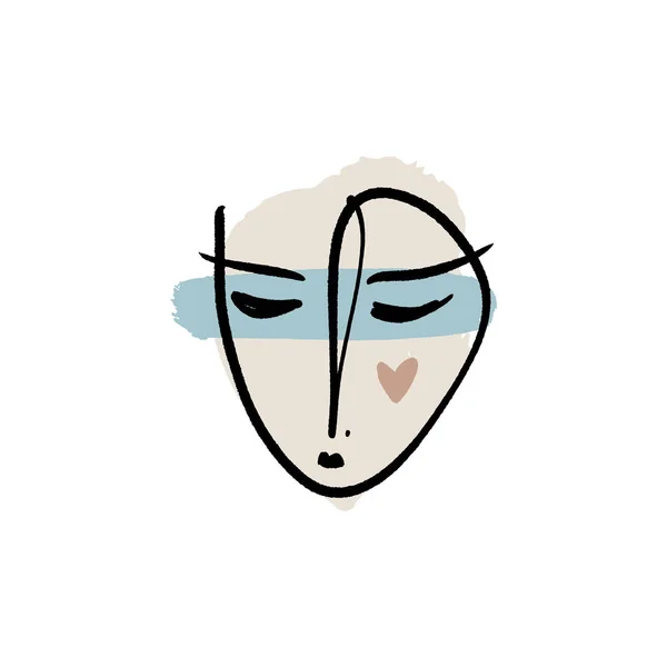 Simple dessiné à la main ligne de dessin tendance visage. Tirage abstrait pour vêtements, textiles et autres. Illustration vectorielle — Image vectorielle