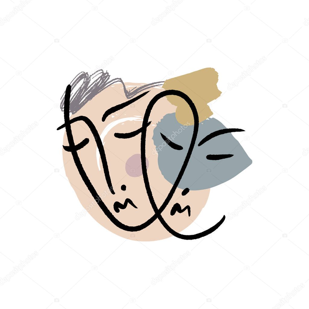 Simple hand drawn trendy line drawing face. Abstract print for clothes, textile and other. Vector illustration EPS