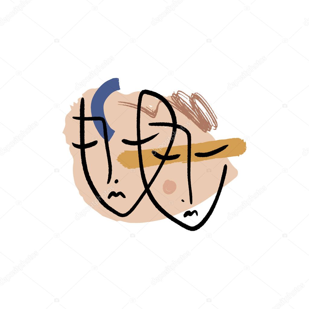 Simple hand drawn trendy line drawing face. Abstract print for clothes, textile and other. Vector illustration EPS