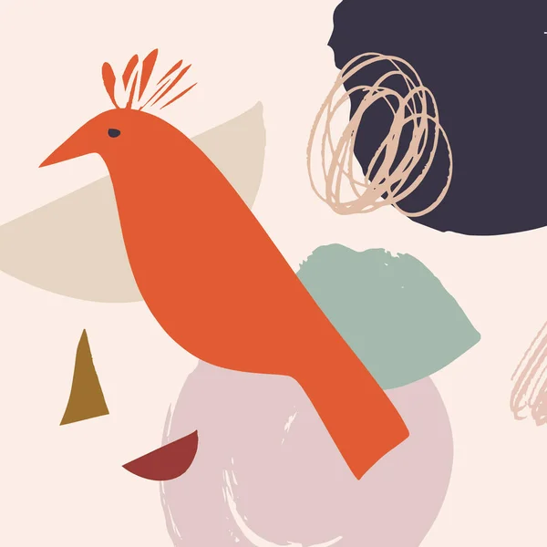 Modèle de collage moderne avec oiseau. Imprimé pépinière de style scandinave. Design nordique pour l'intérieur et d'autres. EPS vectoriel — Image vectorielle