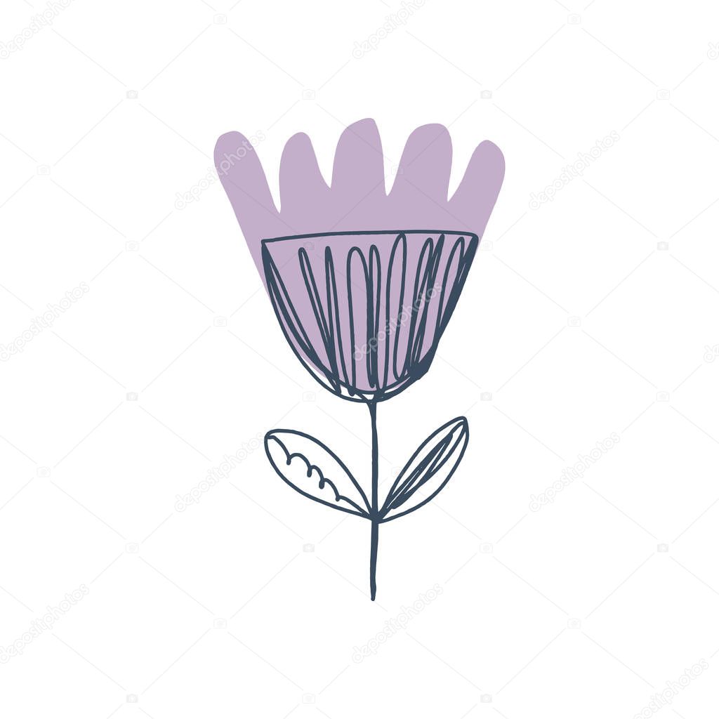Modern isolated flower art print in scandinavian style. Vector EPS and jpg image, clipart, editable isolated details.