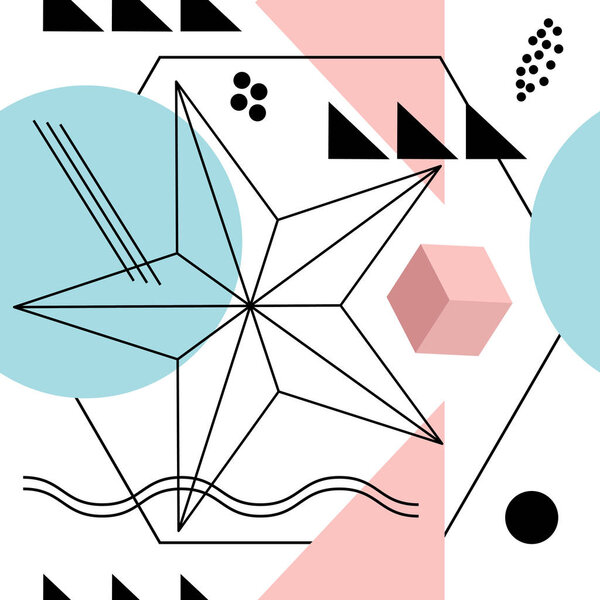 Abstract scandinavian geometric background. Modern vintage stylish bauhaus design for poster, cover, textile, web, wallpaper, backdrop, postcard design. Scandi style. Vector clip art.