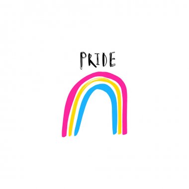 Beyaz arka plan üzerinde izole grunge tarzı el çizilmiş panseksüel gökkuşağı gurur. Gey ve lezbiyen sembolü. Sosyal medya, poster, t-shirt baskı, broşür için tasarım öğesi. Vektör.