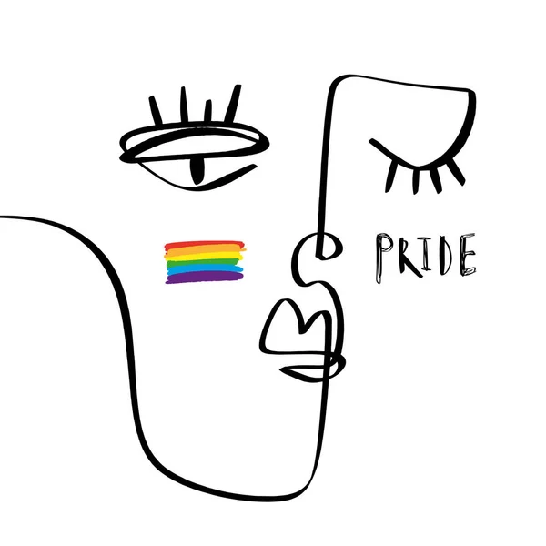 Handzeichnung Face Line Art im Kubismus-Stil mit lgbt Flagge. stylischer Druck für Kleidung, Textilien und andere. Vektorillustration. — Stockvektor