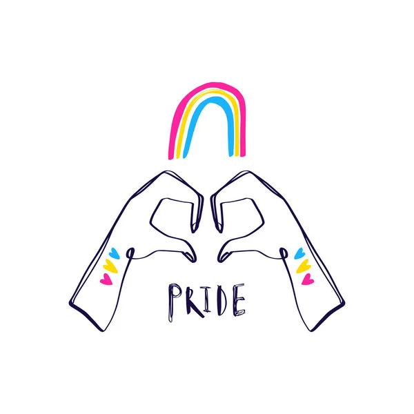 Affiche pansexuelle avec les mains. Gay et lesbienne, symbole de fierté. Élément de design pour les médias sociaux, affiche, t-shirt imprimé, dépliant. Vecteur . — Image vectorielle