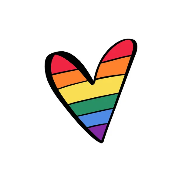 Fierté drapeau LGBT coeur vecteur icône, lesbienne gay bisexuel transgenre concept, symbole d'amour. Couleur arc-en-ciel, design plat doodle, isolé sur blanc . — Image vectorielle