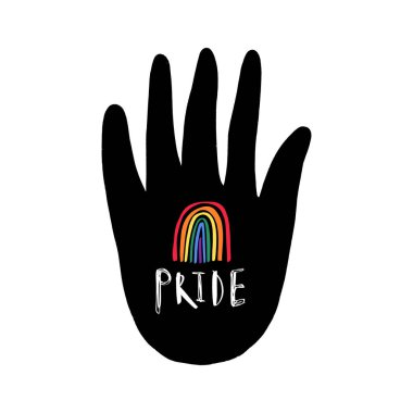 Gay Pride Lgbt kavramı. Gökkuşağı renkli el. Karikatür tarzı vektör, renkli illüstrasyon.