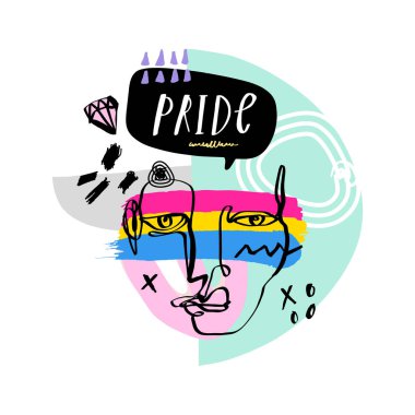 Gay Pride Lgbt gökkuşağı konsepti. Konuşma balonu. Doodle tarzı vektör renkli illüstrasyon.