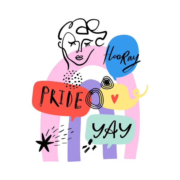 Meleg Pride LMBT szivárvány fogalmát. Beszédbuborék. Doodle stílus vektor színes illusztráció. — Stock Vector