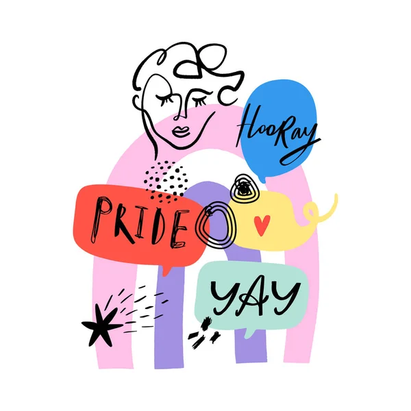 Gay Pride Lgbt gökkuşağı konsepti. Konuşma balonu. Doodle tarzı vektör renkli illüstrasyon.