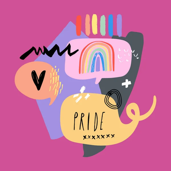 Gay Pride LGBT Rainbow Konsep. Gelembung pidato. Ilustrasi berwarna vektor gaya Doodle . - Stok Vektor