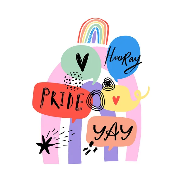 Gay Pride conceito arco-íris LGBT. Bolhas de fala. Doodle estilo vetor ilustração colorida . —  Vetores de Stock