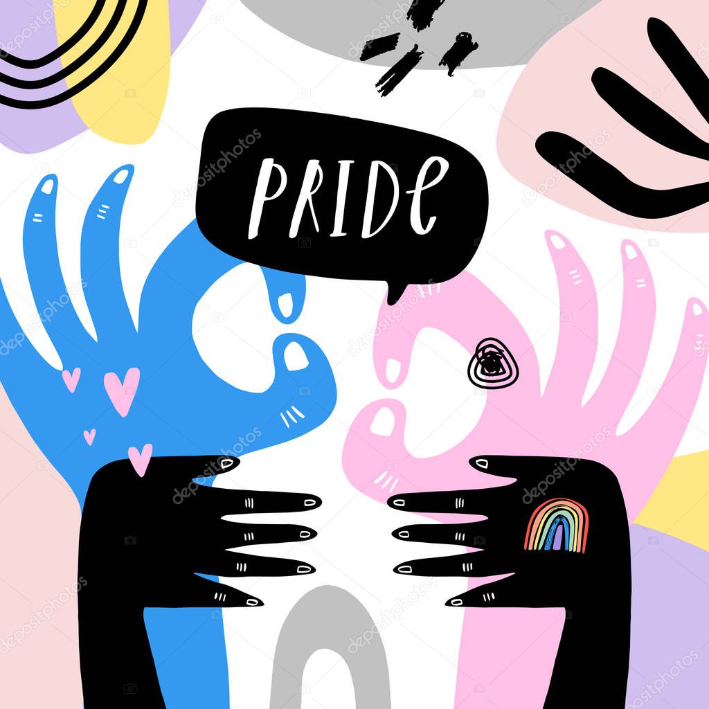 Gay Pride LGBT rainbow concept. Speech bubble. Doodle style vector colorful illustration.