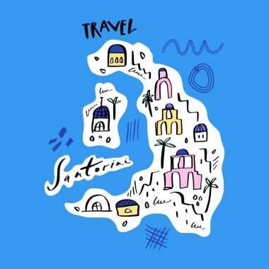 Santorini adasıvektör haritası. Karikatür tarzı