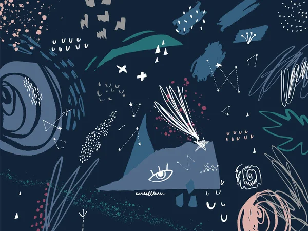 Yıldızlı Dünya uzay sahnesi vektörü, sisli galaksi dokusu. Koyu renkler. Yıldızlar ve gezegenler illüstrasyon. Poster, duvar kağıdı, afiş, düzen, kapak ve daha fazlası için iyi