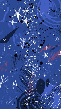 Yıldızlı Dünya uzay sahnesi vektörü, sisli galaksi dokusu. Koyu renkler. Yıldızlar ve gezegenler illüstrasyon. Poster, duvar kağıdı, afiş, düzen, kapak ve daha fazlası için iyi