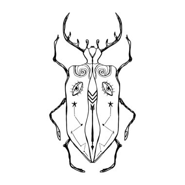 El çizilmiş uzay sihirli böcek ile vektör Illustration. Kutsal sembol, soyut