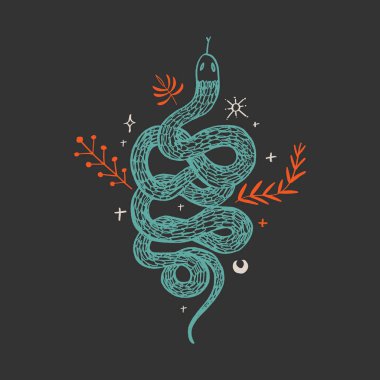 Handdrawn snake. Isolated tropical reptile modern abstract art. Vector clipart