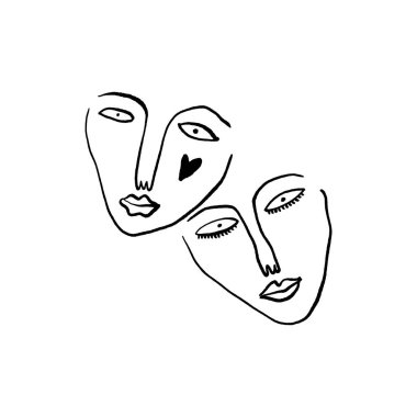Modern Soyut Yüz Portre Lineer Mürekkep Fırça Hattı Sanat Güncel Çağdaş Boyama Moda Vektör İllüstrasyon Clipart