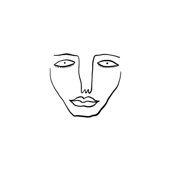 Modern Abstract Face Portrait Linear Ink Brush Line Art Current Contemporary Painting Fashion Vector Ilustração Clipart — Vetor de Stock