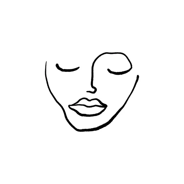 Modern Abstract Face Portrait Linear Ink Brush Line Art Current Contemporary Painting Fashion Vector Ilustração Clipart —  Vetores de Stock