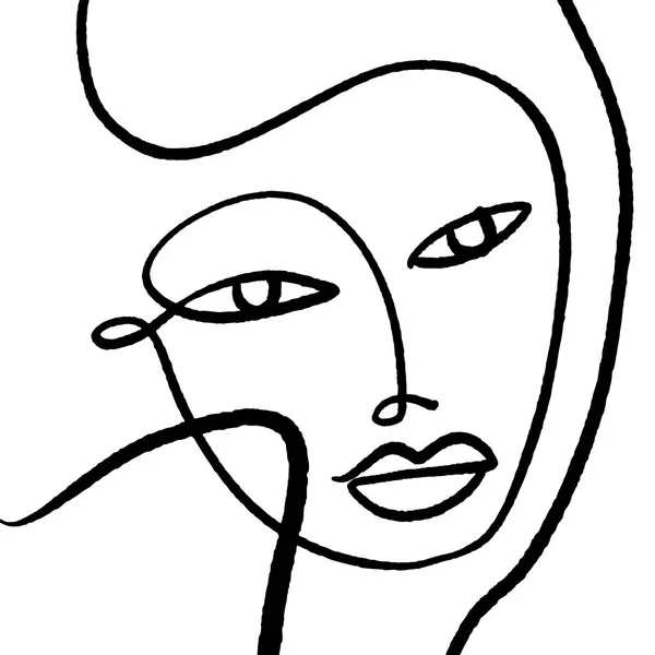Modern Abstract Face Portrait Linear Ink Brush Line Art Current Contemporary Painting Fashion Vector Ilustração Clipart —  Vetores de Stock