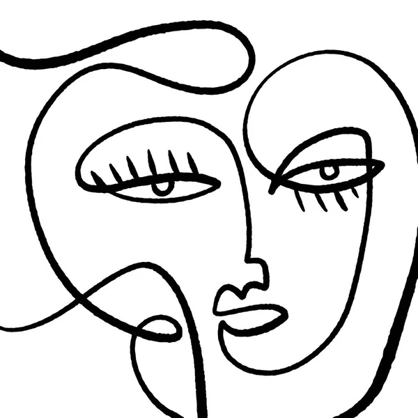 Moderne abstrait visage portrait linéaire pinceau ligne art courant contemporain peinture mode vectoriel illustration clipart — Image vectorielle